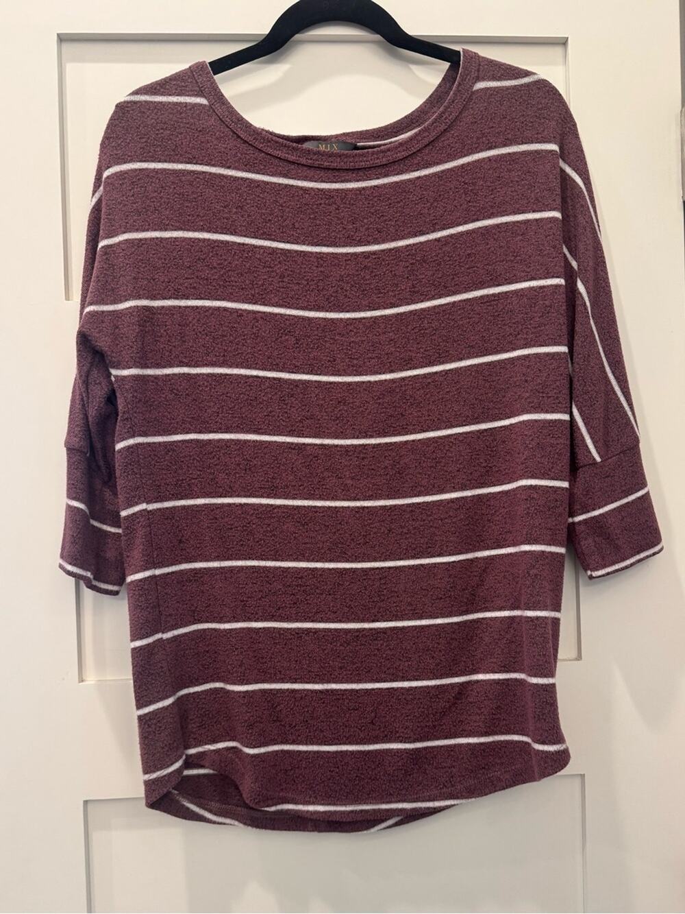 Mix by 41 Hawthorne Small Maroon Striped 3/4 Sleeve Top